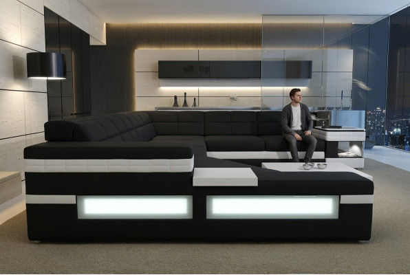 Designerská pohovka s USB a LED osvětlením pro obývací pokoj s rohovou pohovkou a potahem.