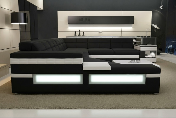 Designerská pohovka s USB a LED osvětlením pro obývací pokoj s rohovou pohovkou a potahem.