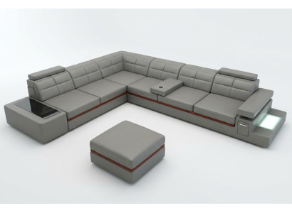 Ledersofa Couch Wohnlandschaft Ecksofa Eck Garnitur +USB Neu Design Modern Sofa