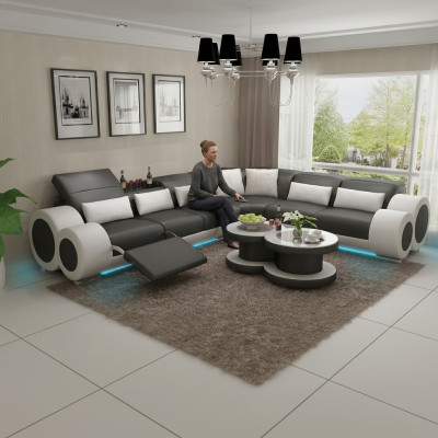 Kůžená pohovka Pohovka Obývací stěna Rozkládací pohovka Rovný nábytek Design Moderní Pohovka USB Relax