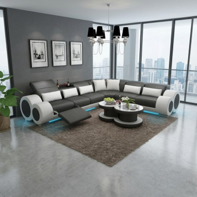 Kůžená pohovka Pohovka Obývací stěna Rozkládací pohovka Rovný nábytek Design Moderní Pohovka USB Relax
