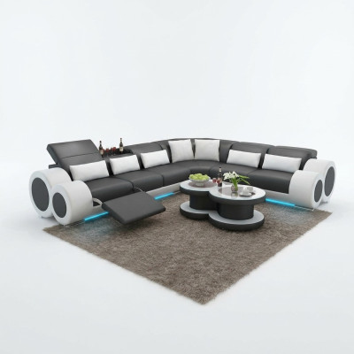 Kůžená pohovka Pohovka Obývací stěna Rozkládací pohovka Rovný nábytek Design Moderní Pohovka USB Relax