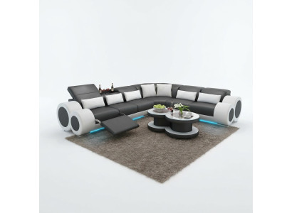 Kůžená pohovka Pohovka Obývací stěna Rozkládací pohovka Rovný nábytek Design Moderní Pohovka USB Relax