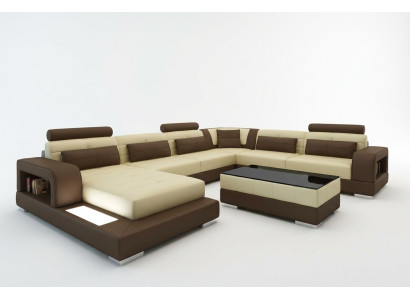 XXL Velká obývací souprava pohovka s USB polstrování kůže sofa sestava pohovky světlo