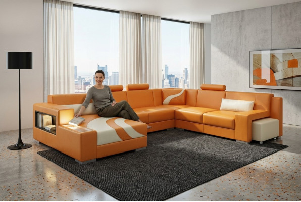 Ecksofa Polster Designer Sofa Eckgarnitur Couch Modernde Sofas U Form Leder +USB