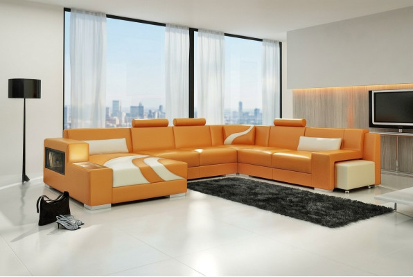 Ecksofa Polster Designer Sofa Eckgarnitur Couch Modernde Sofas U Form Leder +USB