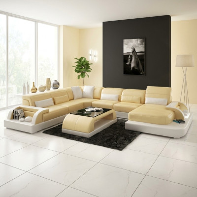 Ecksofa Polster Sofa Eckgarnitur Couch Modernde Designer Sofas U Form Leder +USB