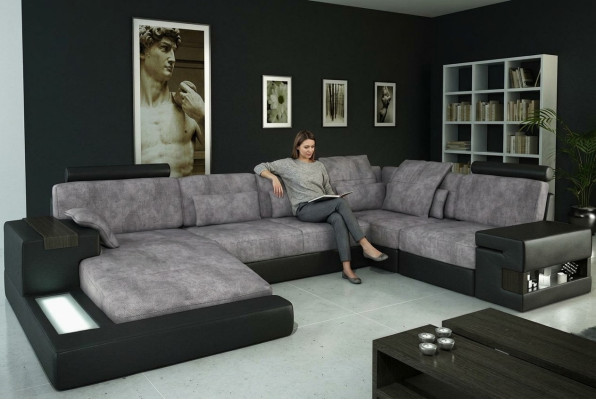 Eckcouch Wohnzimmer Couch Ecksofa Sofa Polster Eckgarnitur Wohnlandschaft + USB