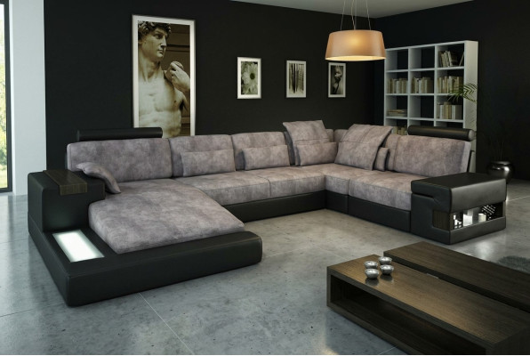 Eckcouch Wohnzimmer Couch Ecksofa Sofa Polster Eckgarnitur Wohnlandschaft + USB