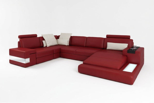 Ecksofa mit USB Sofa Couch Polster U Form Wohnlandschaft Ledersofa Designer Ecke