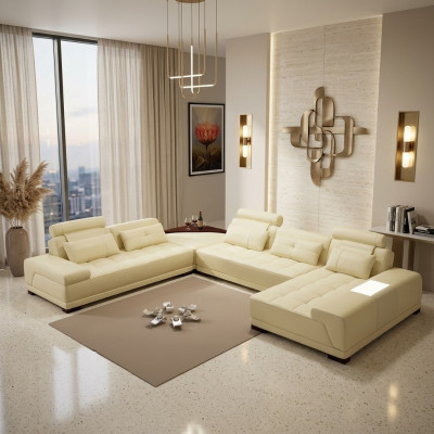 Obývací sedací souprava polstrovaná rohová garnitura designová kůže Pohovka Big Sofa Nová + USB