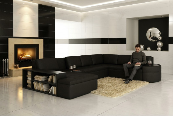 Moderní rohová sedací souprava + USB pohovka Polstrování Kožená designová sedací souprava Obývací krajina Nová