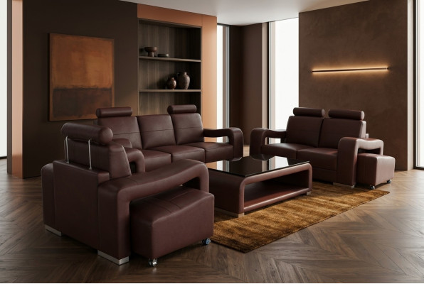 Wohn Leder Landschaft Sofa + USB Garnitur Eck Sofas Sitz Garnituren Neu Polster