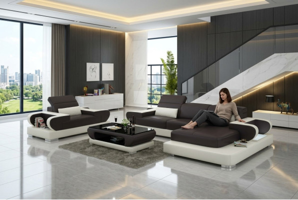 Design XXL Big Sofa Ecksofa mit USB Ledersofa Couch Polster Ecke Wohnlandschaft