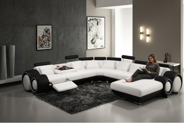 Kůžená pohovka s USB Couch XXL obývací souprava kožená pohovka velká sedací souprava rohová pohovka.