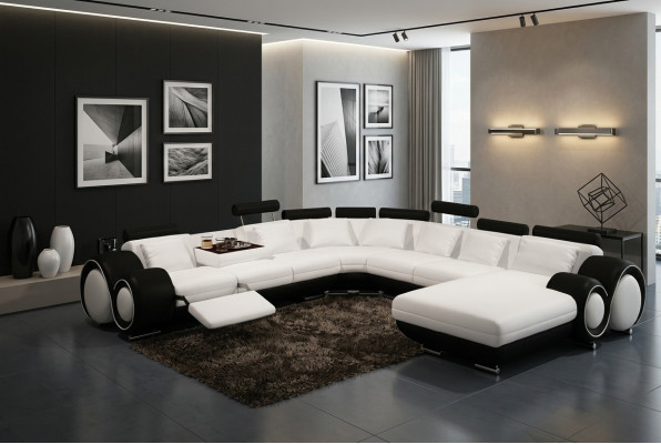 Kůžená pohovka s USB Couch XXL obývací souprava kožená pohovka velká sedací souprava rohová pohovka.