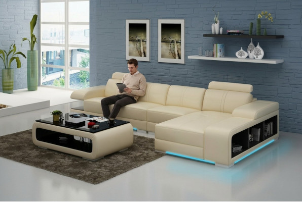 Moderní pohovka L- tvaru z kůže v krásném moderním designovém stylu.