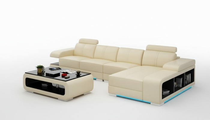 Moderní pohovka L- tvaru z kůže v krásném moderním designovém stylu.