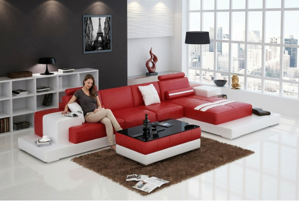 Exkluzivní elegantní rohová sedací souprava v L-ovém tvaru červeného designu pro stylové obývací prostory