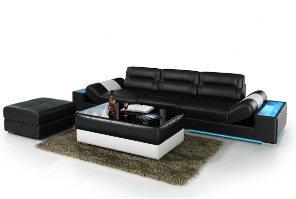 XXL Big Sofa Lounge Club 3+3 Sitzer Multifunktions Couch Leder Couch + USB + LED