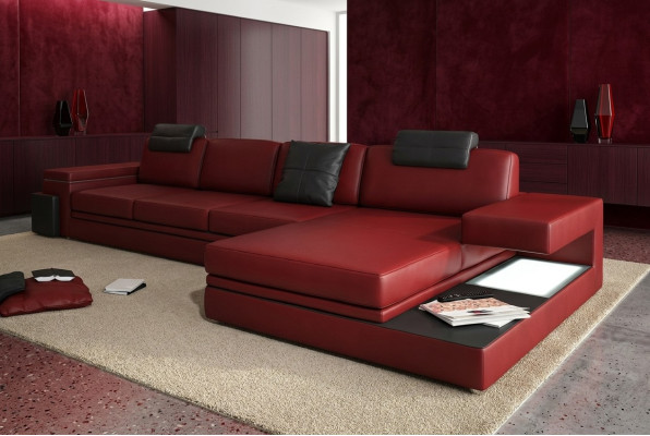 Rote Design Wohnzimmer Couch Stoff Sofa Polster Eck Textil Garnitur LED + USB