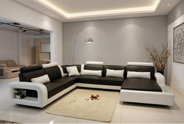 Ecksofa mit USB Polster Sofa Wohnlandschaft Sitz Eck Garnitur Leder Textil H2209