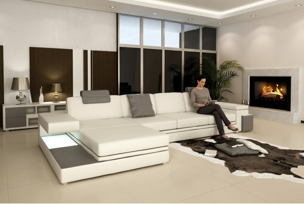 Design Ledersofa Sofa mit USB,Polster Wohnlandschaft Eck Garnitur Ecke Tachau
