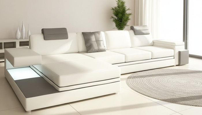 Design Ledersofa Sofa mit USB,Polster Wohnlandschaft Eck Garnitur Ecke Tachau