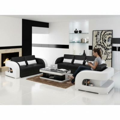 Sofagarnitur Ledersofa USB Sofa Couch Sofa Wohnlandschaft Garnituren 3+2+1 Neu
