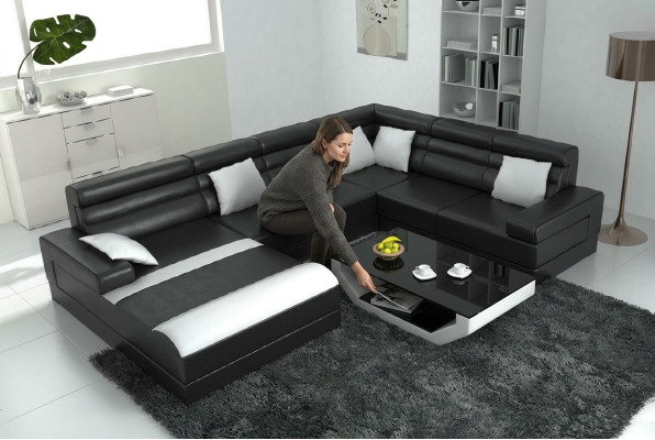 Ecksofa mit USB Wohnlandschaft XXL Big Couch Polster Garnitur Eck Couchen UForm