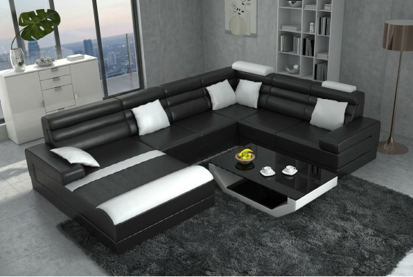 Ecksofa mit USB Wohnlandschaft XXL Big Couch Polster Garnitur Eck Couchen UForm