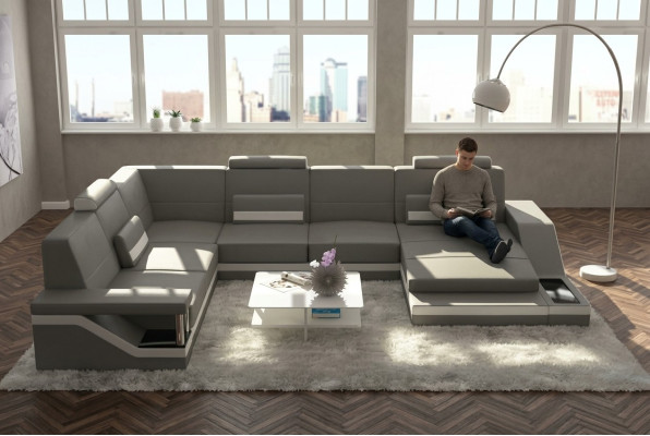 Designer Wohnlandschaft U-Form mit USB Ecksofa Polster Garnitur Eckgarnitur Sofa