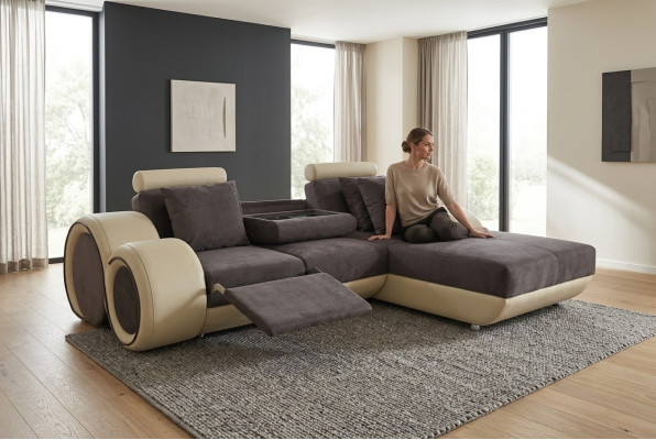 Ecksofa Design Polster Leder Eckcouch Eckgarnitur Sofa Wohnlandschaft mit USB