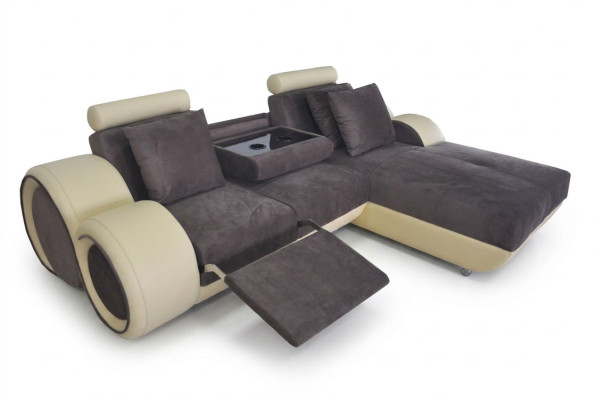 Ecksofa Design Polster Leder Eckcouch Eckgarnitur Sofa Wohnlandschaft mit USB