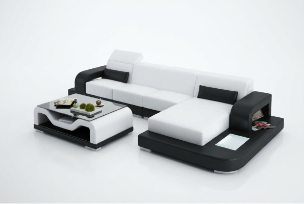 Ledersofa mit USB Wohnlandschaft Ecksofa Eck Garnitur Couch Design Sofa G8006C