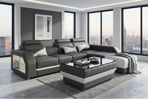 Leder Eck Sofa mit USB,Garnitur Ecke Sofas Couchen Polster Wohnlandschaft Luxus