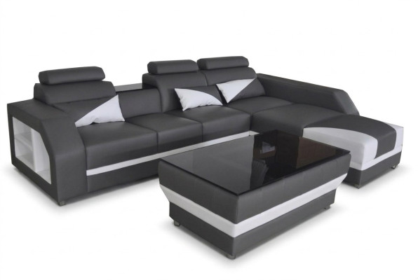 Leder Eck Sofa mit USB,Garnitur Ecke Sofas Couchen Polster Wohnlandschaft Luxus