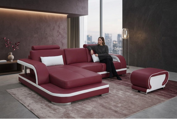 Leder Eck Sofa mit USB Luxus Garnitur Ecke Sofas Couchen Polster Wohnlandschaft