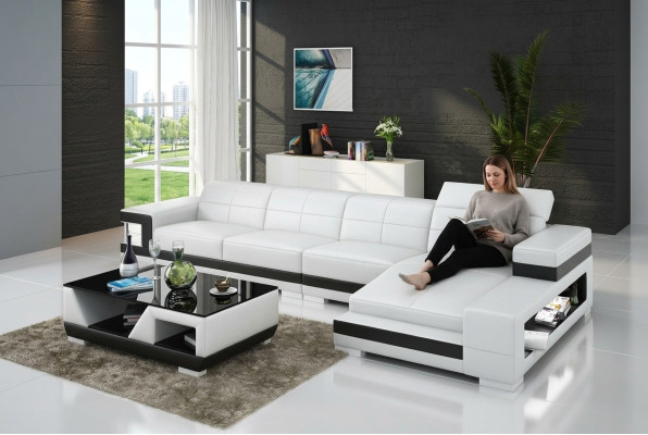 Ledersofa mit USB Wohnlandschaft Ecksofa Eck Garnitur Design Modern Sofa G8017C