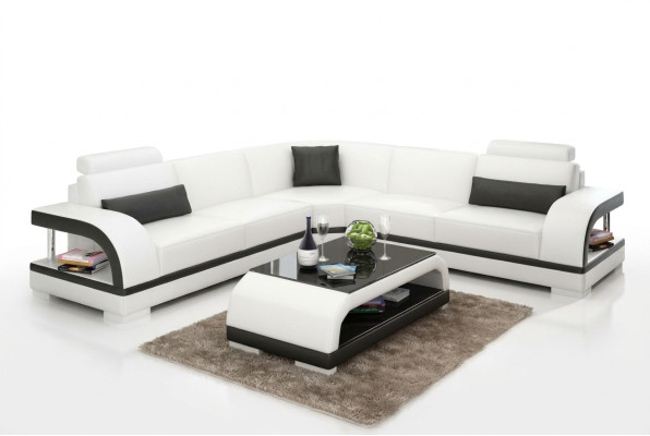 Ledersofa mit USB,Wohnlandschaft Ecksofa Eck Garnitur Design Modern Sofa G8011B