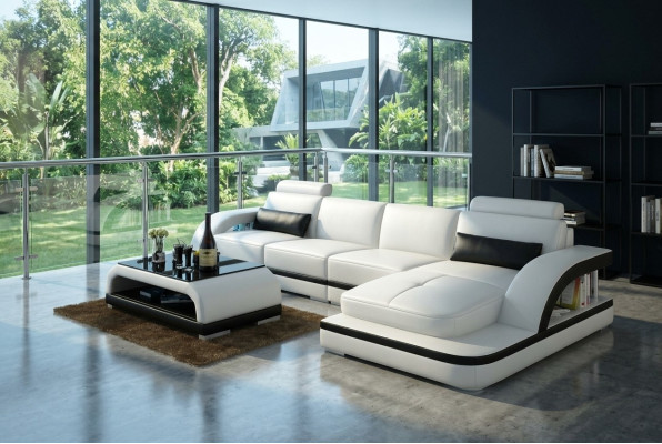 Ledersofa mit USB,Wohnlandschaft Ecksofa Eck Garnitur Design Modern Sofa G8011C