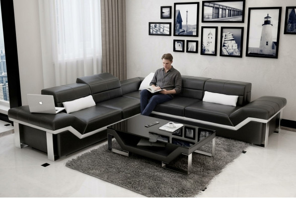 Ledersofa USB Wohnlandschaft Ecksofa Ecke Garnitur Design Sofa Couch K5007B Neu