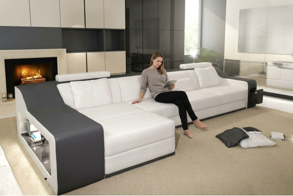 Ledersofa mit USB Wohnlandschaft Ecksofa Eck Garnitur Design Modern Sofa B2017B