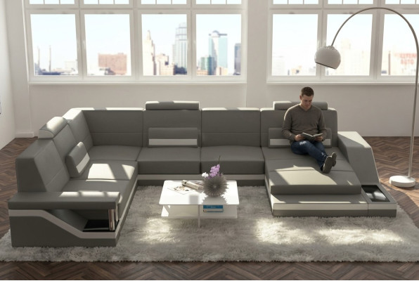 Ledersofa + USB Wohnlandschaft Ecksofa Eck Garnitur Design Couch Sofa Hamburg
