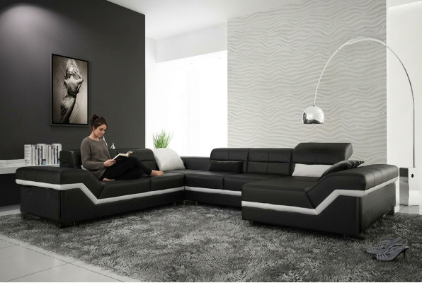 Kožená pohovka Rozkládací sedací souprava Rozkládací rohová sedací souprava Design Moderní pohovka s USB