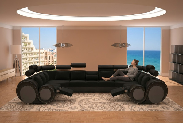 Design Ecksofa Sofa mit USB Polster Sitz Eck Garnitur Sofas Leder Textil LForm