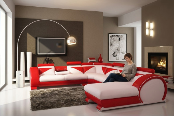 Kůžená pohovka s USB Kůžená pohovka Big Sofa Rozkládací pohovka z kůže XXL U-čelní sedací souprava