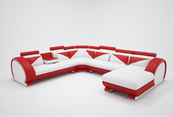 Kůžená pohovka s USB Kůžená pohovka Big Sofa Rozkládací pohovka z kůže XXL U-čelní sedací souprava