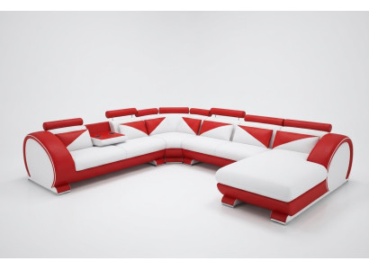 Kůžená pohovka s USB Kůžená pohovka Big Sofa Rozkládací pohovka z kůže XXL U-čelní sedací souprava