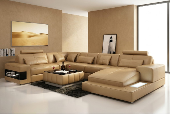 XXL Ledersofa mit USB,Wohnlandschaft Ecksofa Design Sofa Garnitur Eckcouch Neu